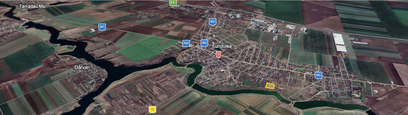 Teren intravilan pe malul lacului Fundulea, loturi 440–525 mp.